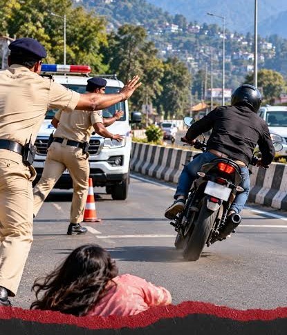 चालान से बचने की कोशिश में पेश आया अजीबोगरीब मामला: पुलिस को देख तेजी से भगाई बाइक, पीछे बैठी पत्नी सड़क पर गिरी